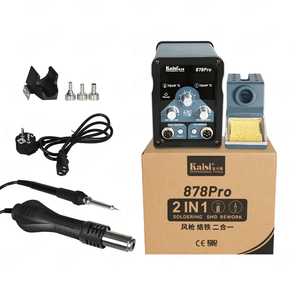 Picture of Kaisi 878 Pro 220V 2 in 1 Hot Air SMD Rework Station Soldering Station Maintenance System for Specially Made for Mobile CPU Rework Multicolor