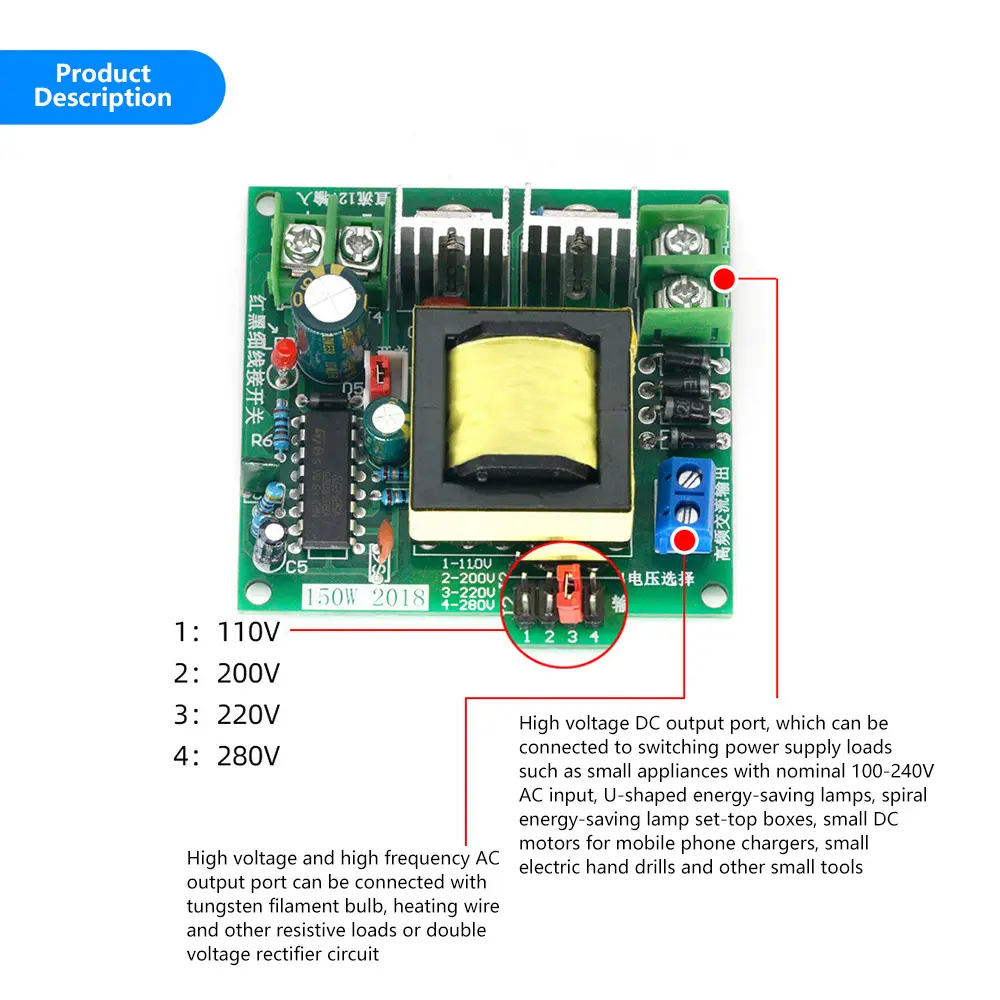 Picture of DC-AC Boost Inverter 12V to 220V Step UP Power Supply Module Inverse Converter Booster Module Voltage Power Regulator 150W 150W