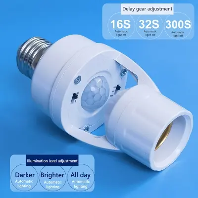 Picture of 360 Degrees Human Induction Motion Sensor Lamp Socket Base AC85-265V Delay Time Switch E27 Base Holder Socket Adapter White