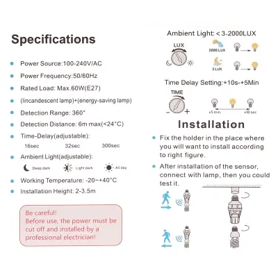 Picture of 360 Degrees Human Induction Motion Sensor Lamp Socket Base AC85-265V Delay Time Switch E27 Base Holder Socket Adapter White