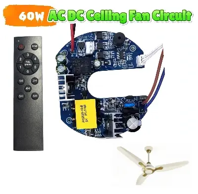 Picture of AC DC Ceiling Fan Circuit Solar Charger Fan Driver Board Battery Input DC 12V 3A 60W AC 220 Remote Control Speed Time Control with Battery Charging Facilities Multicolor