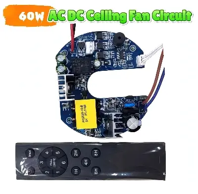 Picture of AC DC Ceiling Fan Circuit Solar Charger Fan Driver Board Battery Input DC 12V 3A 60W AC 220 Remote Control Speed Time Control with Battery Charging Facilities Multicolor