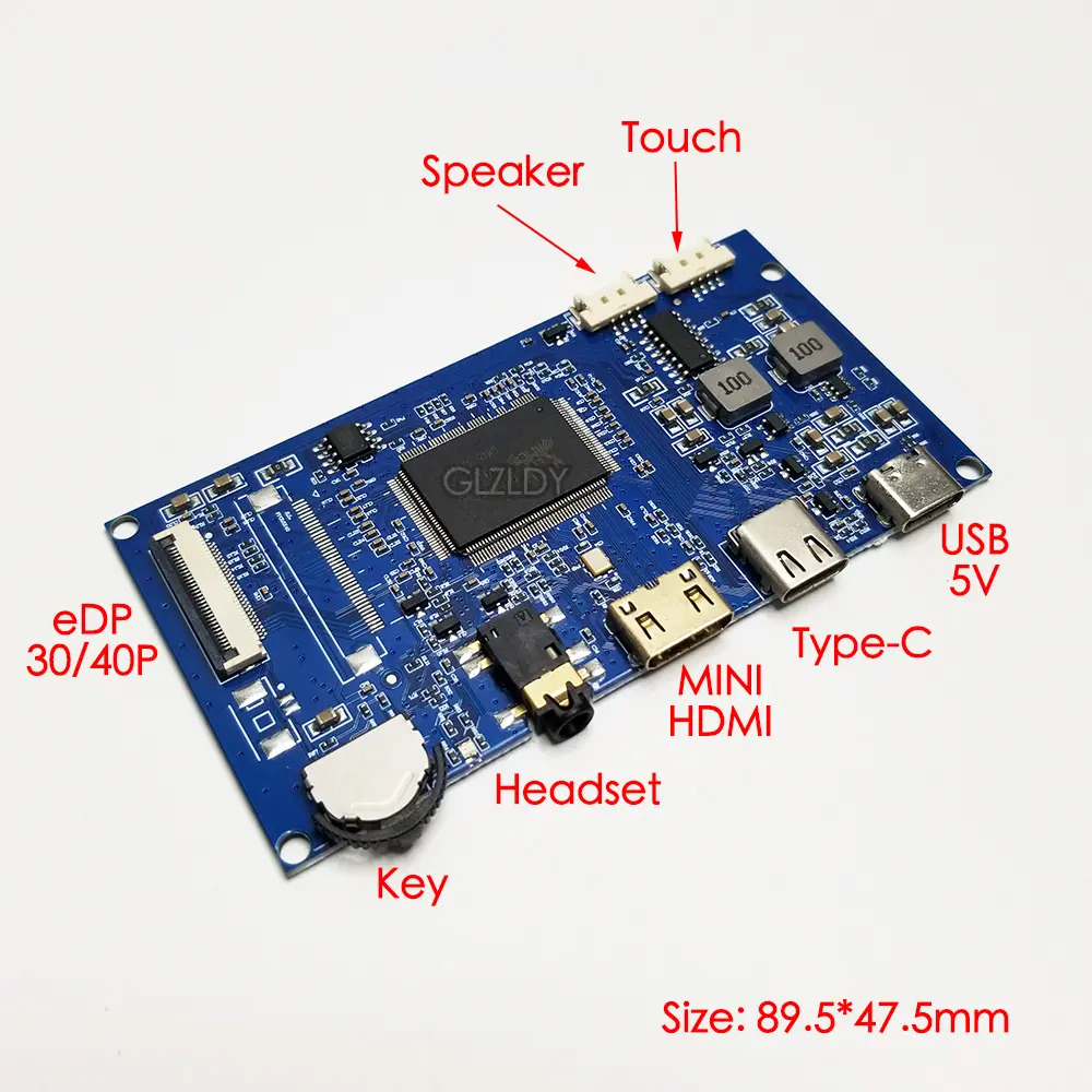 Picture of Laptop Display Driver eDP 30 Pin 0.5mm 1366x768 Mini HDMI Type-C EDP Driver Board EDP Signal Screen Controller Board Portable LED LCD Display Board+LVDs+Type C