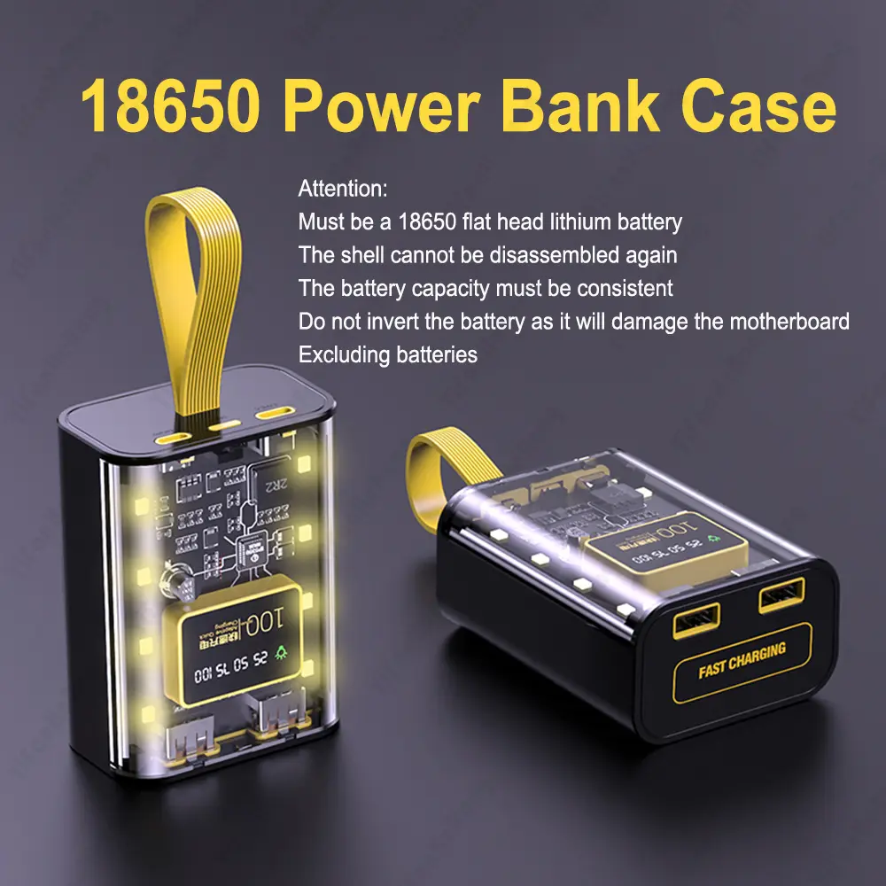 Picture of 18650 Battery Charger Case DIY Power Bank
Box Fast Charge 5V 2A Double USB Output Battery
Storage Box With LED Night Light No Battery Black