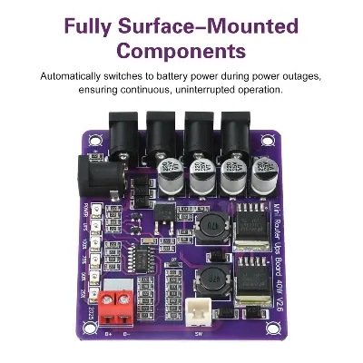 Picture of Mini Router Uninterruptible Power Supply Board 12.6V Battery Charging Board 3S Lithium Battery
Input 5V/9V/12V Output 40W DC UPS for Router Onu CCTV DVR XVR Multicolor