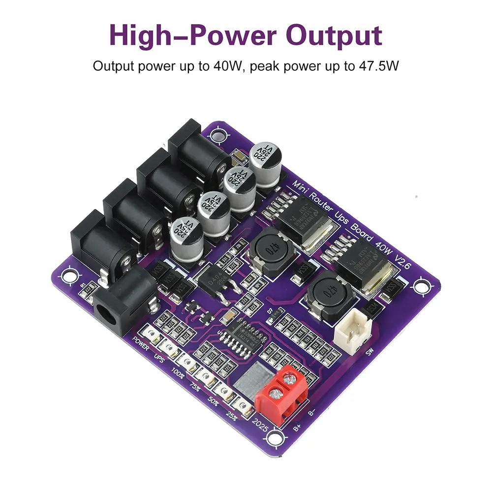 Picture of Mini Router Uninterruptible Power Supply Board 12.6V Battery Charging Board 3S Lithium Battery
Input 5V/9V/12V Output 40W DC UPS for Router Onu CCTV DVR XVR Multicolor