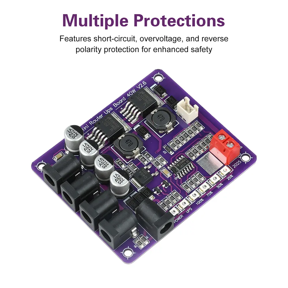 Picture of Mini Router Uninterruptible Power Supply Board 12.6V Battery Charging Board 3S Lithium Battery
Input 5V/9V/12V Output 40W DC UPS for Router Onu CCTV DVR XVR Multicolor