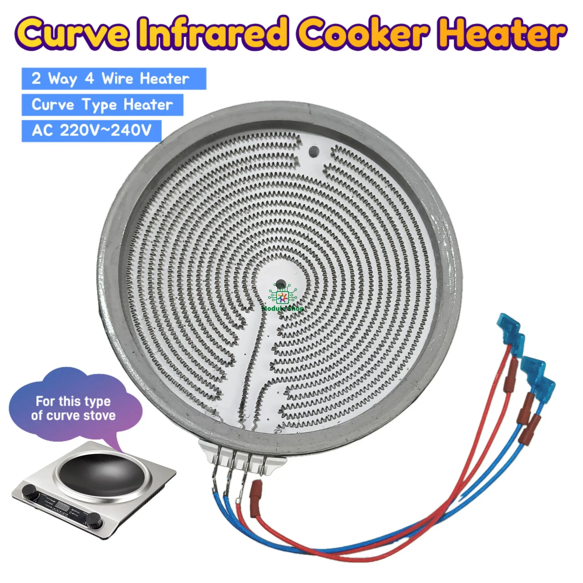 Picture of Curve Type Infrared Cooker Combo Individual Curve Glass 2 Mode Heater with Driver fit for All Cooking Pot Series Curve Panel Top Glass 4 Wire Curve Series Heater & 2 Mode Infrared Cooker Driver AC 220V Individual ON OFF LED Display Recipe Functions 