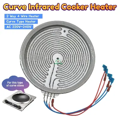 Picture of Curve Type Infrared Cooker Combo Individual Curve Glass 2 Mode Heater with Driver fit for All Cooking Pot Series Curve Panel Top Glass 4 Wire Curve Series Heater & 2 Mode Infrared Cooker Driver AC 220V Individual ON OFF LED Display Recipe Functions 