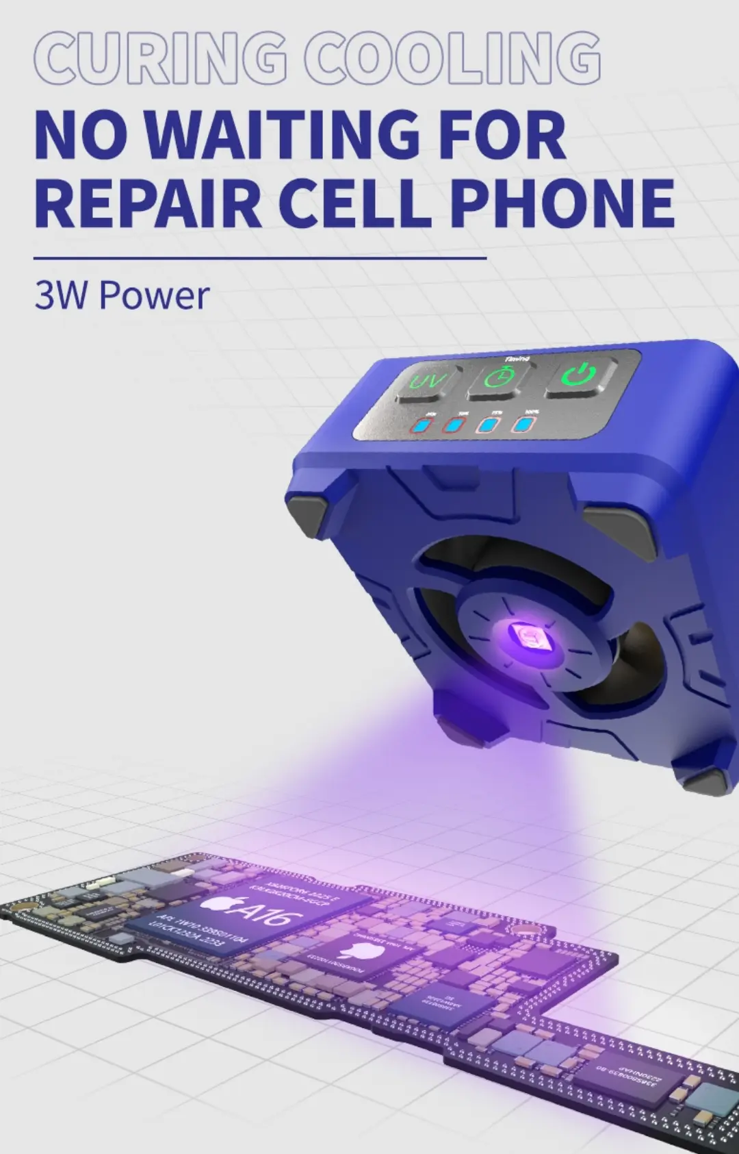 Picture of Rechargeable UV Curing Lamp and CoolingFan Heat Dissipation built-in 800mah Battery for Mobile Phone TabletMotherboard Green Oil Curing Repair Tools MECHANIC CUV-3 Relife Koocu Multicolor