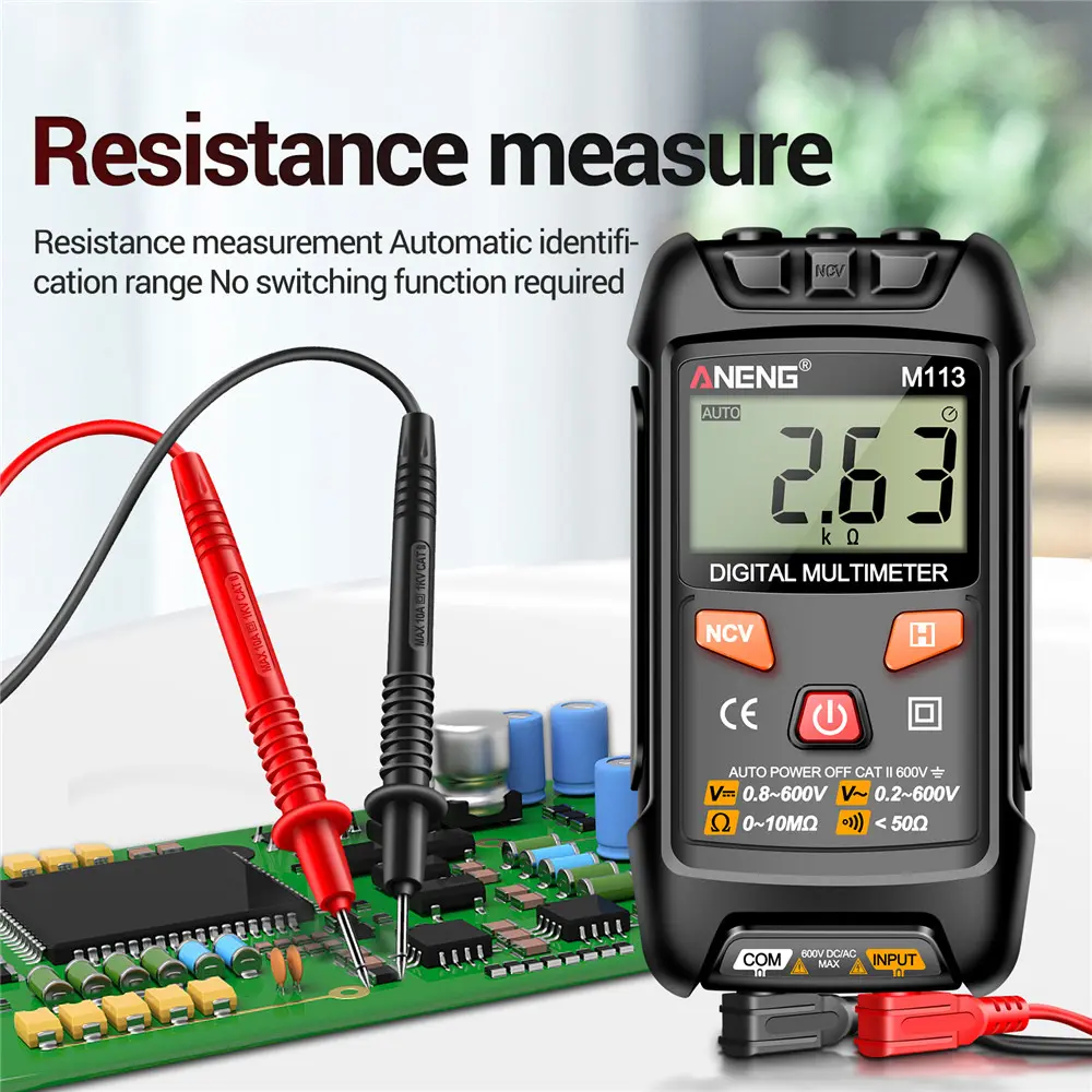 Picture of ANENG M113 Digital Multimeter Tester 1999 Counts Auto Ranging Amp Ohm Voltmeter for Household Outlet Automotive Electrical Tools Multicolor