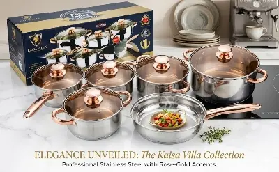 Picture of KAISA VILLA KV-1001 STAINLESS STEEL PAN FRYING PAN SOUP POT 12 PIECES PAN KITCHEN TITANIUM COOKWARE