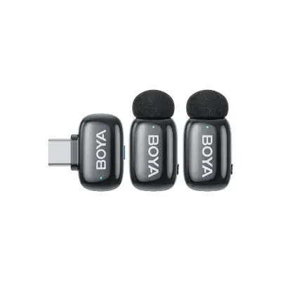 Picture of BOYA mini 2-04 Black Upgraded Super Mini Wireless Microphone with AI Noise Cancellation (TX-2. RX-1) Type c