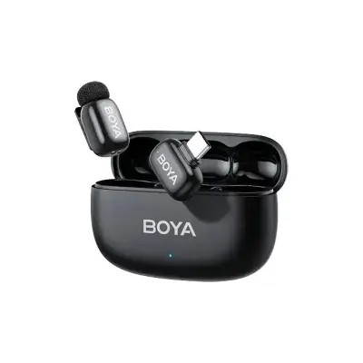 Picture of BOYA mini 2-05 Black Upgraded Super Mini Wireless Microphone with AI Noise Cancellation (TX-1. RX-1 With Case) Type c