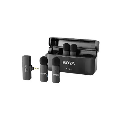 Picture of BOYA BY-V4 4-Channel Mini Wireless Microphone with Noise Cancellation with 3.5mm Convertor
