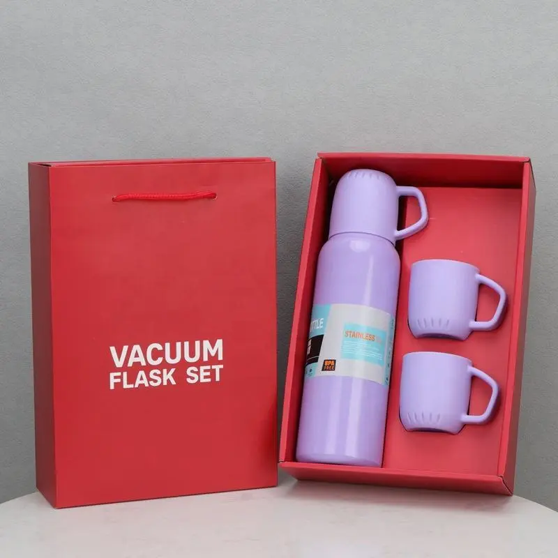 Picture of 3 in 1 Green Stainless Steel Vacuum Flask Set with Two Cups 500ml Leak-Proof Thermos Bottle Hot & Cold Drink Storage Perfect for Office Desk Home Picnic and Outdoor Travel | MNK SHOP - Green