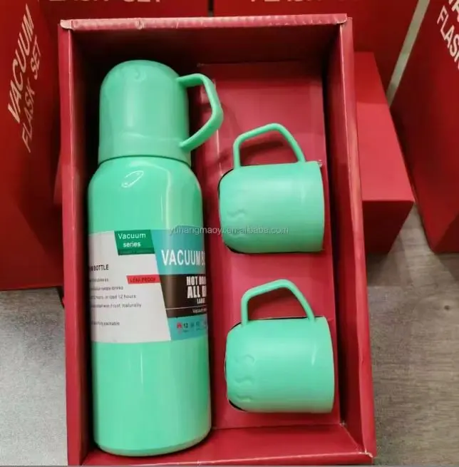 Picture of 3 in 1 স্টেইনলেস স্টিল থার্মোস ফ্লাস্ক বোতল সেট 500ml হট কোল্ড ইনসুলেটেড ভ্যাকুয়াম গিফট বক্স দুই কাপসহ চা, কফি, পানি রাখার জন্য পুরুষ ও নারীদের জন্য উপযুক্ত ট্রাভেল, অফিস, পিকনিক ব্যবহারের জন্য | MNK SHOP - Purple