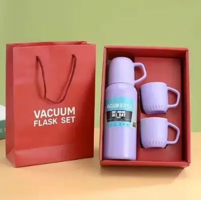 Picture of Lightweight Purple 3 in 1 Stainless Steel Flask Set 500ml Hot Cold Bottle Office Picnic | MNK SHOP - Black