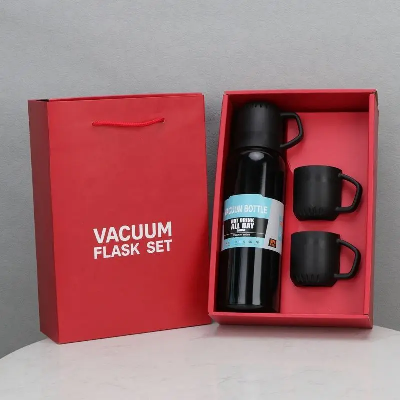 Picture of 500ml 3 in 1 ভ্যাকুয়াম ফ্লাস্ক সেট ডাবল ওয়াল ইনসুলেটেড হট ও কোল্ড ফ্লাস্ক বোতল দুই স্টেইনলেস কাপসহ প্রিমিয়াম কোয়ালিটি গিফট সেট সব উপলক্ষের জন্য অফিস, ট্রাভেল এবং পিকনিক | MNK SHOP - Orange