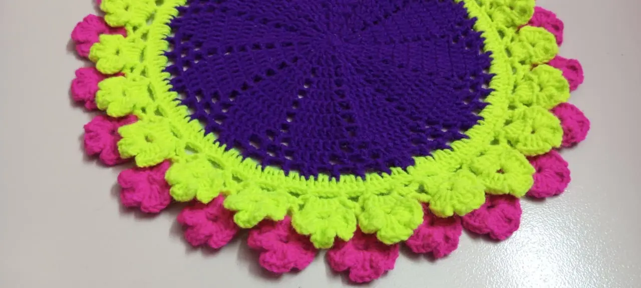 Picture of Handmade Crochet Summer Yarn Doily 12 Inch 🍽️ 100% Cotton Round Placemat | Dining Table Plate Mat | Cute Design | MNK SHOP - Multicolor, …