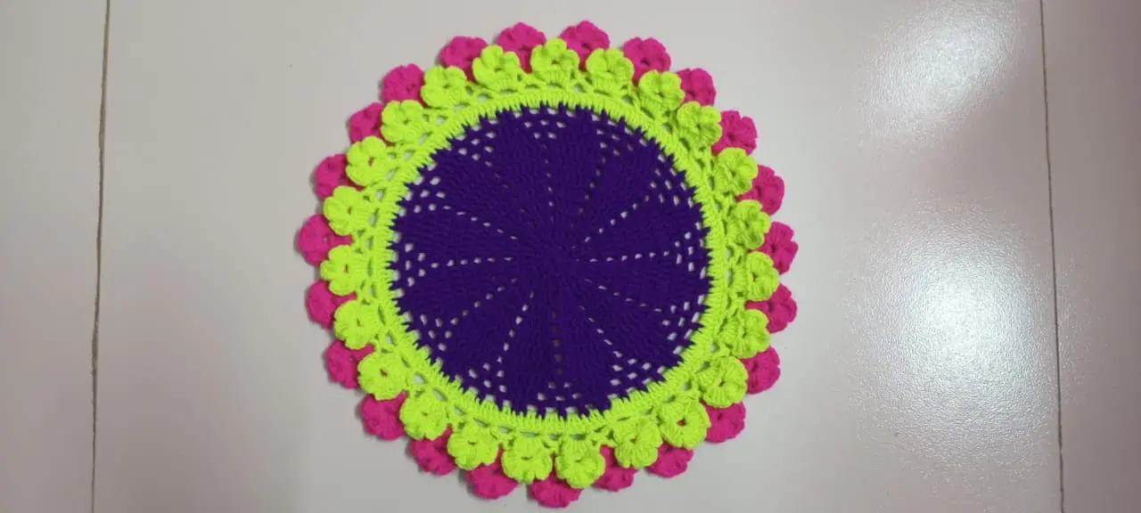 Picture of Handmade Crochet Summer Yarn Doily 12 Inch 🍽️ 100% Cotton Round Placemat | Dining Table Plate Mat | Cute Design | MNK SHOP - Multicolor, …