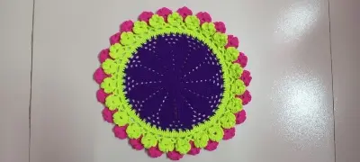 Picture of Handmade Crochet Summer Yarn Doily 12 Inch 🍽️ 100% Cotton Round Placemat | Dining Table Plate Mat | Cute Design | MNK SHOP - Multicolor, …