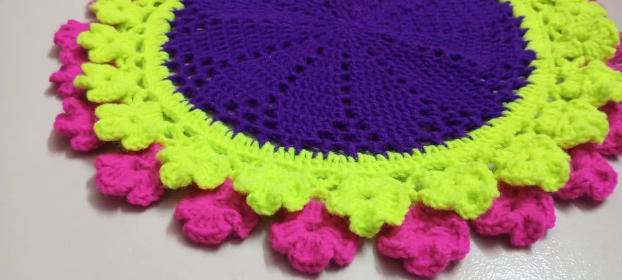 Picture of Handmade Crochet Summer Yarn Doily 12 Inch 🍽️ 100% Cotton Round Placemat | Dining Table Plate Mat | Cute Design | MNK SHOP - Multicolor, …