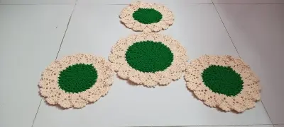 Picture of 04 Pcs Handmade Crochet Placemat Set 🍽️ 100% Premium Cotton Round Table Mat | 10.5” + 8.5” Elegant Dining Decor | MNK SHOP - …, Multicolor