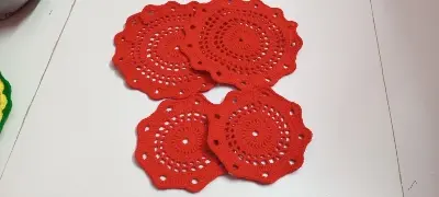 Picture of 04 Pcs Round Handmade Placemat Set – 100% Premium Cotton Crochet Dining Table Mats | MNK SHOP - Red