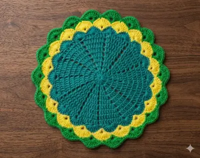 Picture of 04 Pcs Handmade Crochet Cotton Placemat Set | Premium Round Table Mat 10.5" & 9" | Elegant Dining Table Decor | MNK SHOP - …, Multicolor