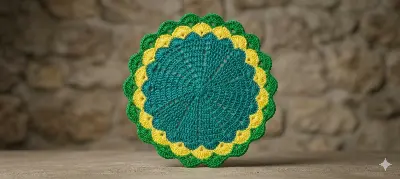 Picture of 04 Pcs Handmade Crochet Cotton Placemat Set | Premium Round Table Mat 10.5" & 9" | Elegant Dining Table Decor | MNK SHOP - …, Multicolor