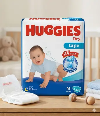 Picture of Huggies Dry Medium Belt Diaper 6-11Kg - 60 Pcs (Malaysia)