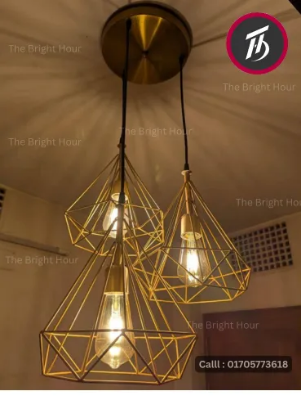 Picture of Dimond Golden Modern Geometry Lights — আপনার ঘরে আনুন স্টাইলের নতুন মাত্রা” ✨ | ডায়মন্ড গোল্ডেন ৩ সেট Hanging Light