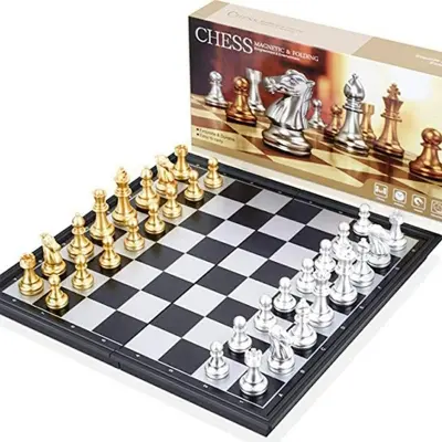 Picture of Magnetic & Folding Chess Board [UB Golden & Silver Color Chess Pieces] Size- 12.5" - Multicolor