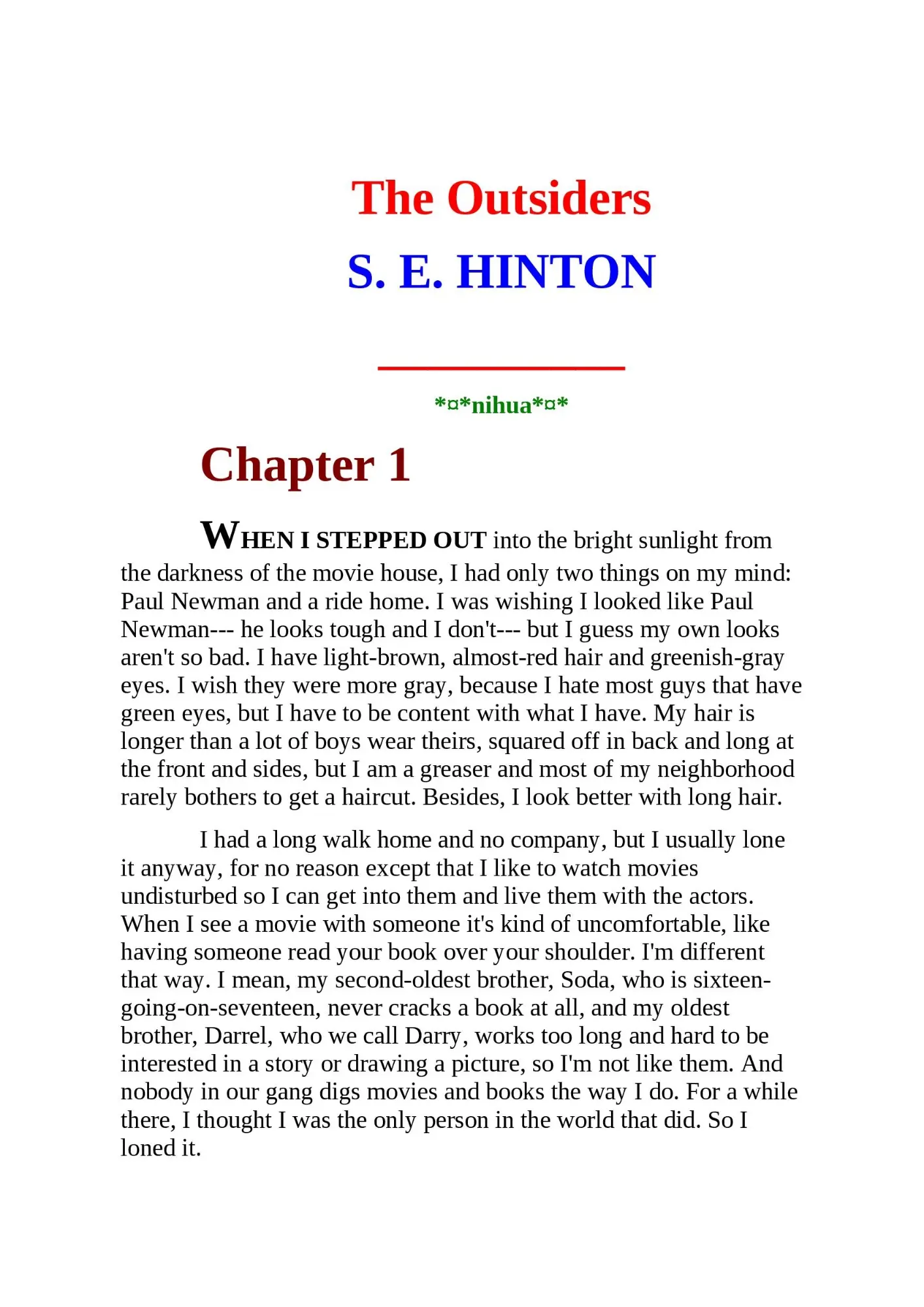 Picture of The Outsiders by S E Hinton (Premium Quality Books with Matte Finish) 