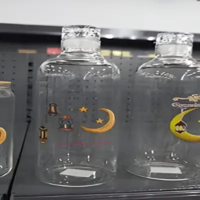 Picture of Glass water bottle with a Ramadan-themed design 1 Litre
