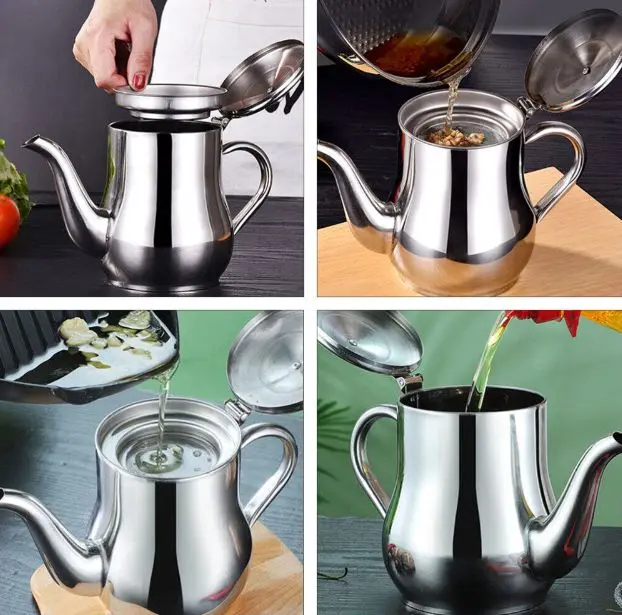 Picture of ২৪ সাইজ: বড় ক্যাপাসিটি স্টেইনলেস স্টিল টি কেটল এবং অয়েল বটল কম্বো | MNK SHOP(Silver)