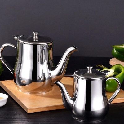 Picture of 24 Size: Durable Stainless Steel Tea Kettle with Oil Pot for Soy Sauce, Vinegar & Cooking | MNK SHOP(Silver)