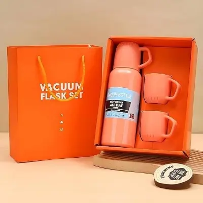Picture of Premium 3 in 1 Thermos Flask Set 500ml Hot & Cold Stainless Steel Bottle with Two Cups Leak-Proof Lid Perfect for Office, Travel & Picnic | MNK SHOP(Multi Color)