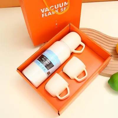 Picture of Stylish 3 in 1 Vacuum Flask Set 500ml Stainless Steel Hot & Cold Thermos Bottle with Two Cups Perfect for Office, Travel & Home | MNK SHOP(Purple)