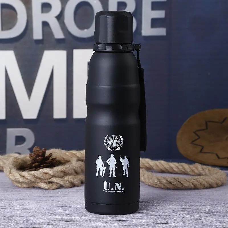 Picture of Portable 500ml Soldier Vacuum Flask Stainless Steel Double Wall Hot & Cold Thermos Bottle Perfect for Office Travel Gym Outdoor | MNK SHOP(Black)