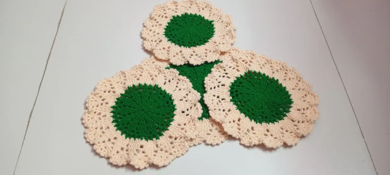 Picture of 04 Pcs Handmade Crochet Placemat Set 🍽️ 100% Premium Cotton Round Table Mat | 10.5” + 8.5” Elegant Dining Decor | MNK SHOP(Multicolor)