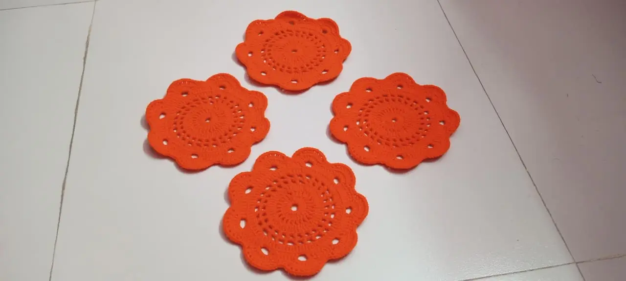 Picture of 04 Pcs Round Handmade Placemat Set – 100% Premium Cotton Crochet Dining Table Mats | MNK SHOP(Red)