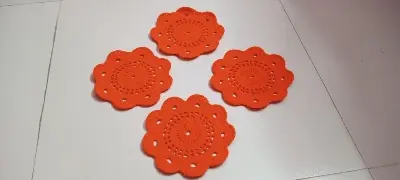 Picture of 04 Pcs Round Handmade Placemat Set – 100% Premium Cotton Crochet Dining Table Mats | MNK SHOP(Red)