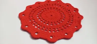 Picture of 04 Pcs Round Handmade Placemat Set – 100% Premium Cotton Crochet Dining Table Mats | MNK SHOP(Red)