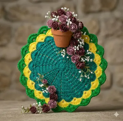 Picture of 04 Pcs Handmade Crochet Cotton Placemat Set | Premium Round Table Mat 10.5" & 9" | Elegant Dining Table Decor | MNK SHOP(Multicolor)