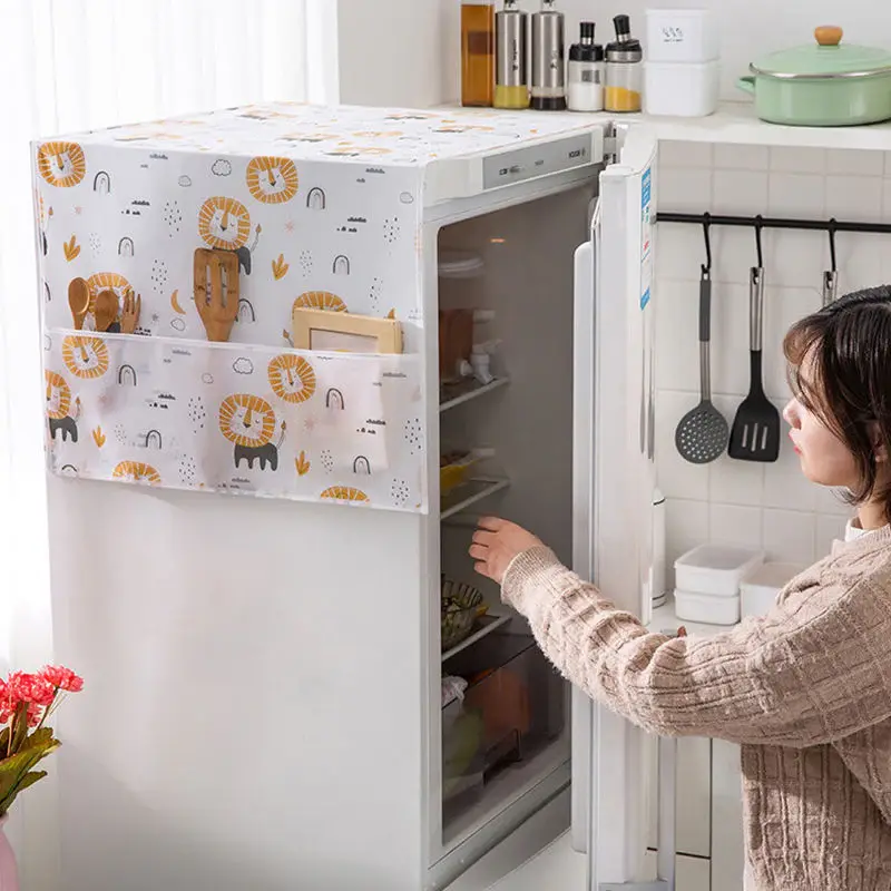 Picture of 1PCS Dust Cover Refrigerator Cover with Pocket Double Sided Storage Hanging Bags Household Non-Woven Cloth Fridge Cover