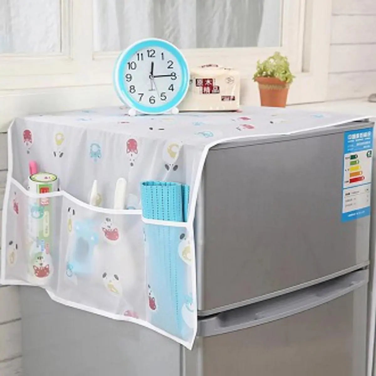 Picture of 1PCS Dust Cover Refrigerator Cover with Pocket Double Sided Storage Hanging Bags Household Non-Woven Cloth Fridge Cover