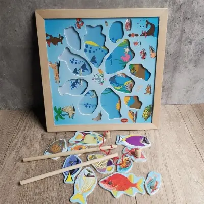 Picture of Premium Quality - Wooden Magnetic Games Fishing Toys Game Catch Worm Educational For Children Gifts Puzzle Toys - Trend and Need full