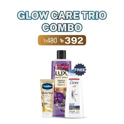 Picture of Glow Care Trio Combo (Vaseline Gluta Hya Flawless Glow Serum in Lotion 70ml + Lux Body Wash Black Orchid 245ml + Dove Shampoo 79ml Free)